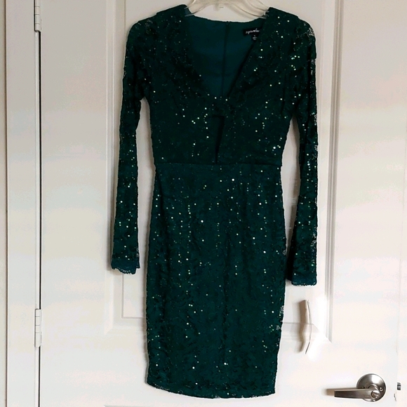 NWT Lace Sequin Midi Dress w/Lace Sleeves - Picture 2 of 16